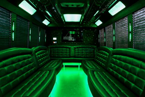 green party bus interior